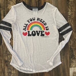 “All you need is love” graphic long sleeve women’s tee.